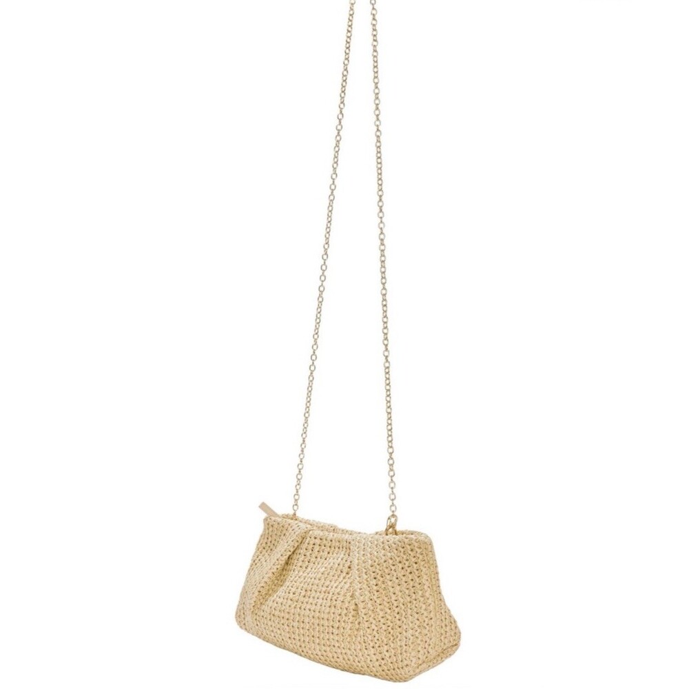 Capitanna straw Clutch Bag Beige Gold Chain- purse summer beach luxury gift - Picture 2 of 6